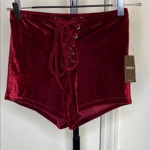 Forever 21 Women's Burgundy Velvet Lace-Up Shorts